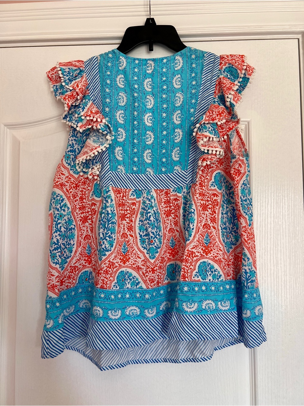 crown & ivy Turquoise and Coral Paisley Ruffle-Sleeve Tunic - Picture 5 of 5